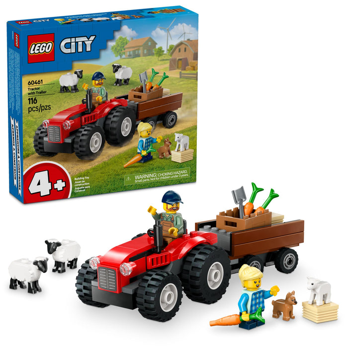 Red Farm Tractor with Trailer & Sheep - City Vehicles (60461)