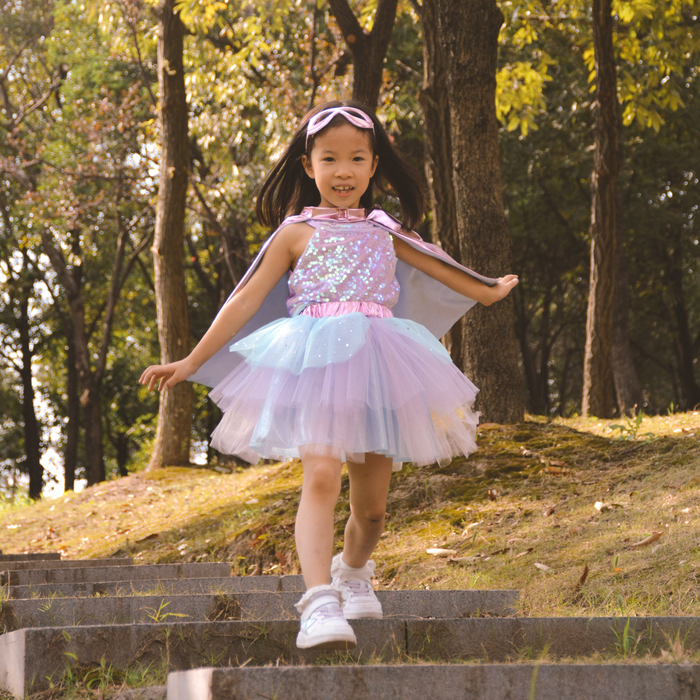 Tutu, Cape & Mask - Super-Duper, Metallic Pink/Light Blue, 4-6 Years (67825)