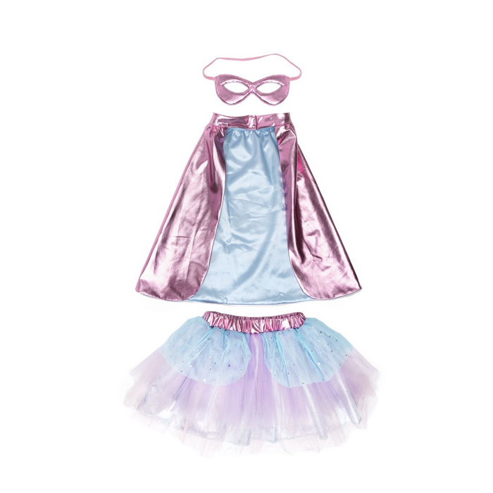 Tutu, Cape & Mask - Super-Duper, Metallic Pink/Light Blue, 4-6 Years (67825)
