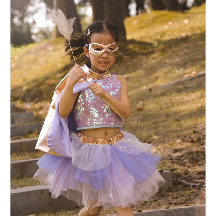 Tutu, Cape & Mask - Super-Duper, Metallic Rose Gold/Lilac, 4-6 Years (67835)