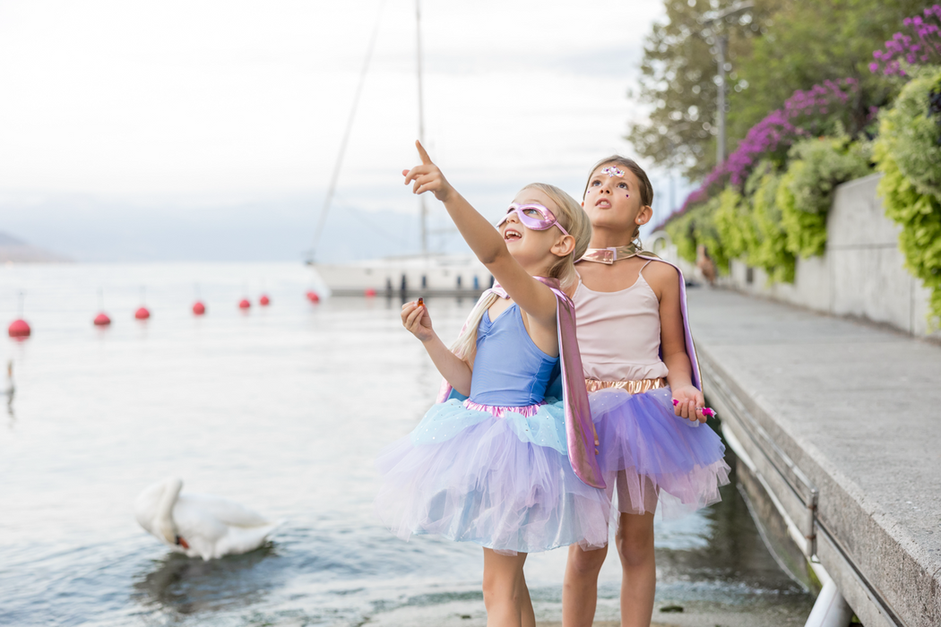 Tutu, Cape & Mask - Super-Duper, Metallic Pink/Light Blue, 4-6 Years (67825)