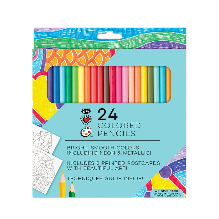 iHeartArt - 24 coloured Pencils + 2 colour-in Postcards
