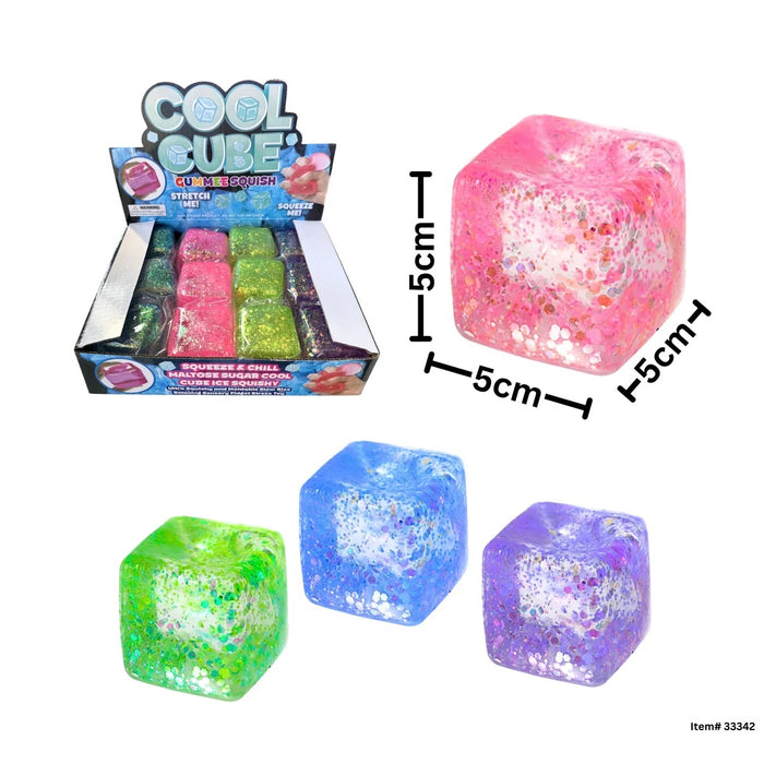 Glitter Sugar Gummee Squish Cube - 5cm (33342) (CLS) - SORRY NO RETURNS