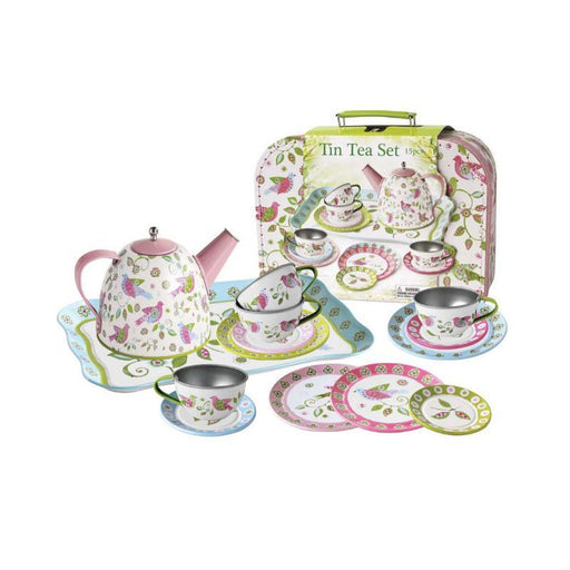 Bird-Tin Tea Set w/ Carry Case 
