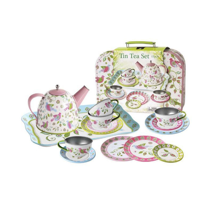 Bird-Tin Tea Set w/ Carry Case 
