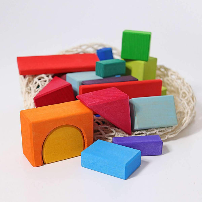 Geometrical Blocks Multi-Coloured 30pc Net Bag - Grimms (10130)