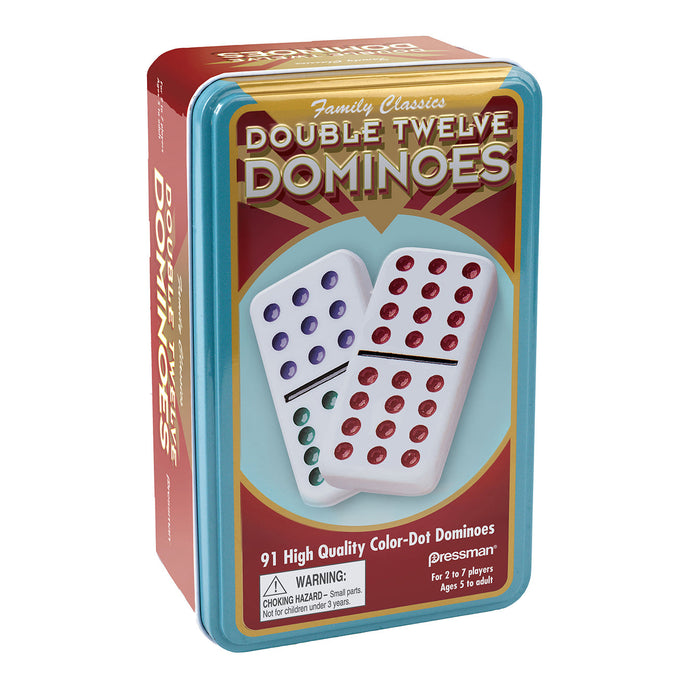 Dominoes in Tin - Double 12 Colour Dot