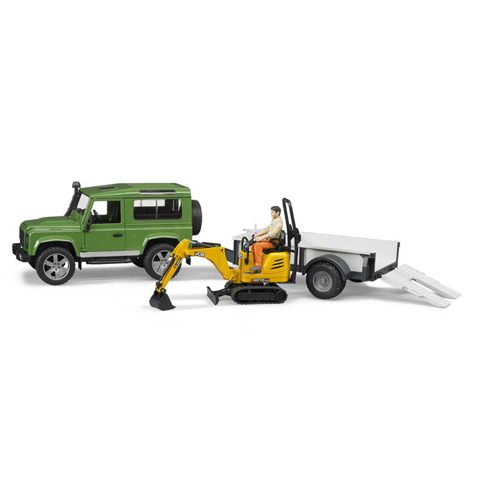 Land Rover w/ Trailer, JCB Micro Exc. and Worker (02593)