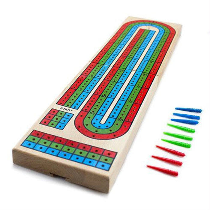Cribbage Board - 3 Color Track (w/ Pegs and Storage in Back) (EV)