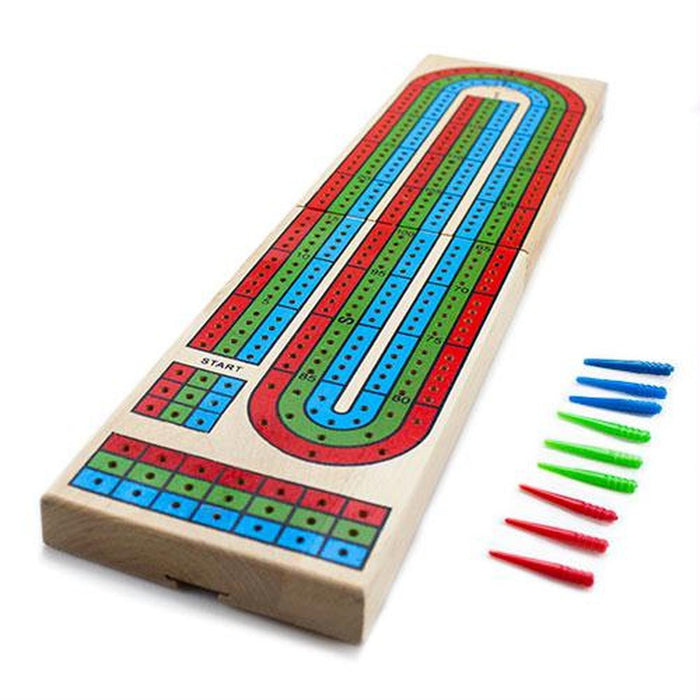 Cribbage Board 3 Color Track (w/ Pegs and Storage in Back) (EV)