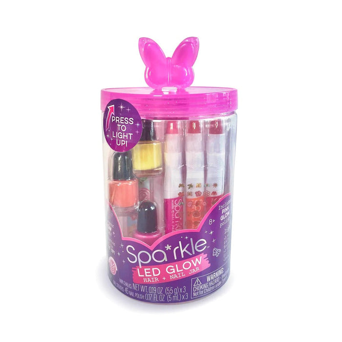 Spa-rkle - LED Glow Hair+ Nail Jar - Pink Butterfly