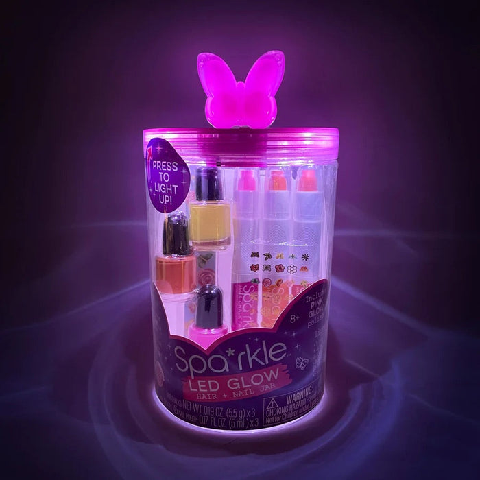Spa-rkle - LED Glow Hair+ Nail Jar - Pink Butterfly